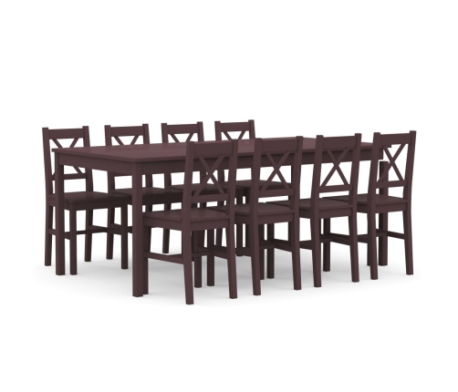 Conjunto de comedor 9 piezas madera de pino marrón oscuro