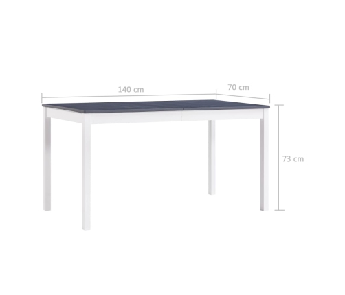 vidaXL Mesa de comedor de madera de pino blanco y gris 140x70x73 cm