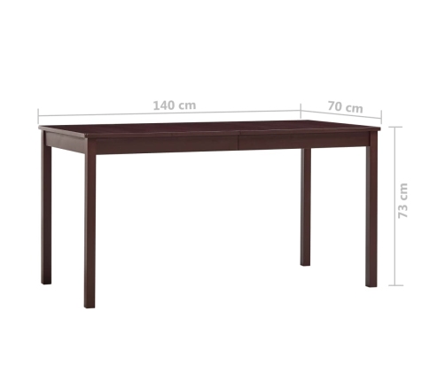 Mesa de comedor de madera de pino marrón oscuro 140x70x73 cm