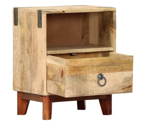 Mesita de noche madera maciza de mango rugosa 40x30x52 cm