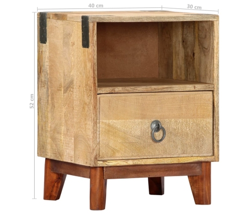 Mesita de noche madera maciza de mango rugosa 40x30x52 cm