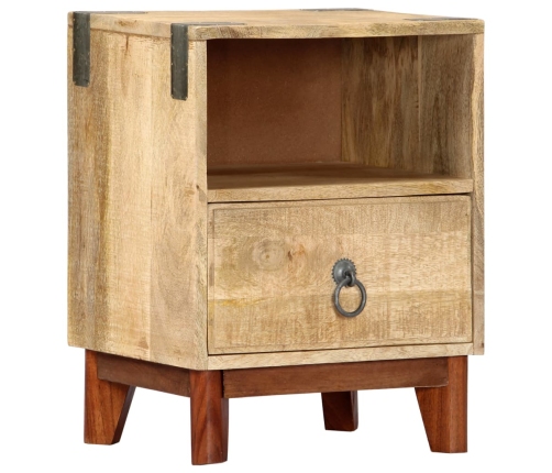 Mesita de noche madera maciza de mango rugosa 40x30x52 cm