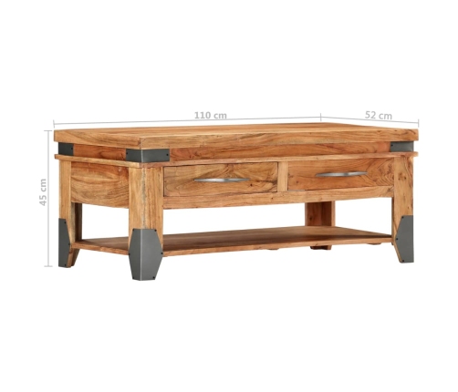 Mesa de centro de madera maciza de acacia 110x52x45 cm