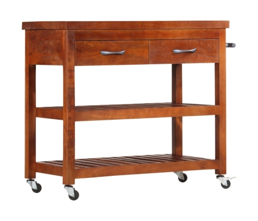 Carrito de cocina de madera maciza de acacia 100x48x89 cm