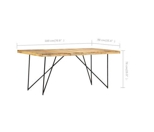 Mesa de comedor de madera maciza de mango 180x90x76 cm