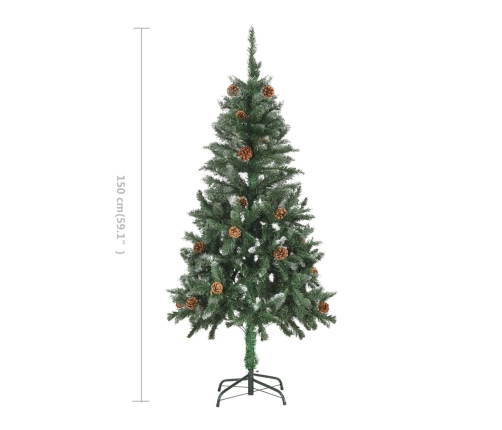 Árbol de Navidad artificial con piñas y brillo blanco 150 cm