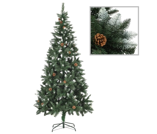 Árbol de Navidad artificial con piñas y brillo blanco 210 cm