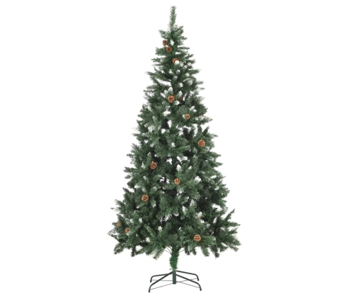 Árbol de Navidad artificial con piñas y brillo blanco 210 cm