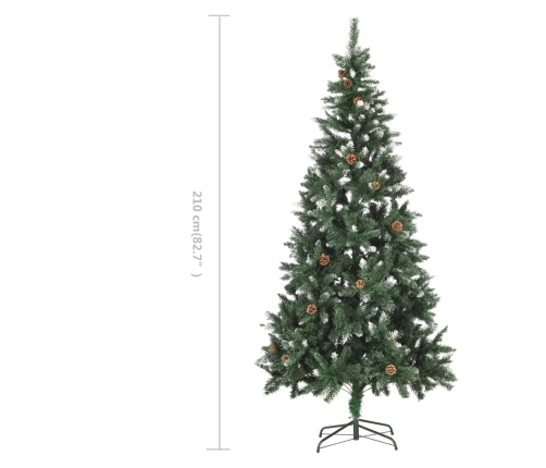 Árbol de Navidad artificial con piñas y brillo blanco 210 cm