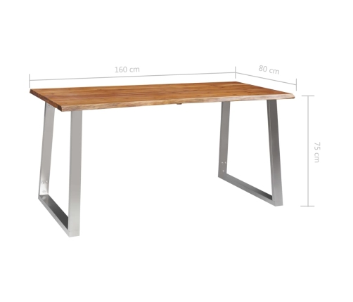 Mesa de comedor madera de acacia y acero inoxidable 160x80x75cm