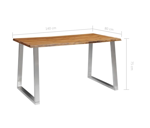 Mesa de comedor madera de acacia y acero inoxidable 140x80x75cm