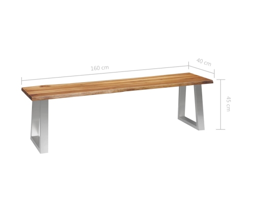 Banco de madera maciza de acacia y acero inoxidable 160 cm