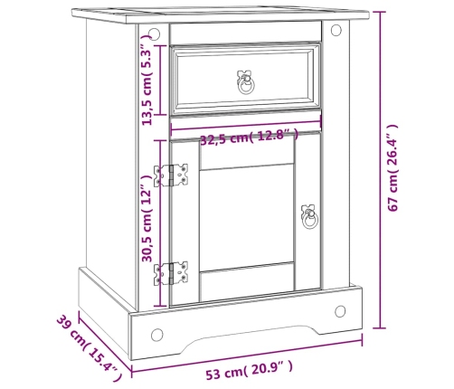 Mesita de noche Corona Range pino mexicano blanco 53x39x66 cm