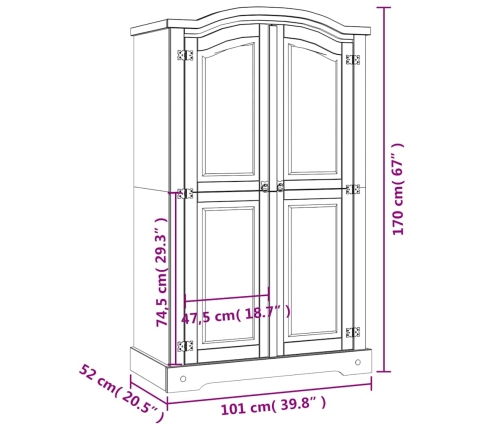 Armario madera de pino Mexicano estilo Corona gris 2 Puertas