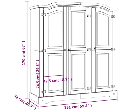 Armario madera de pino Mexicano estilo Corona gris 3 puertas