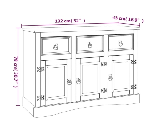 Aparador Corona Range de pino mexicano blanco 132x43x78 cm