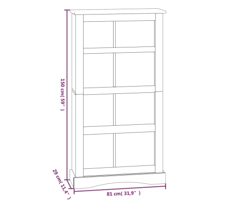 Estantería 4 niveles Corona Range de pino mexicano 80x29x150 cm