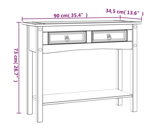 Mesa consola Corona Range de pino mexicano blanco 90x34,5x73 cm