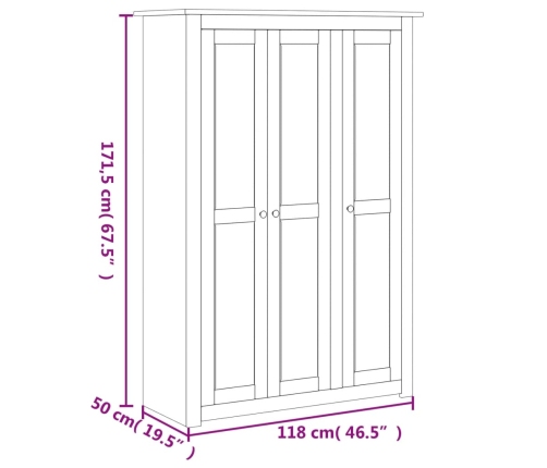 Armario de 3 puertas madera pino Panamá Range 118x50x171,5 cm