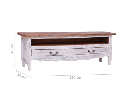 Mueble para TV de madera maciza reciclada blanco 120x30x40 cm