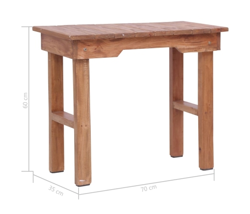 Mesa auxiliar de madera maciza de caoba marrón 70x35x60 cm