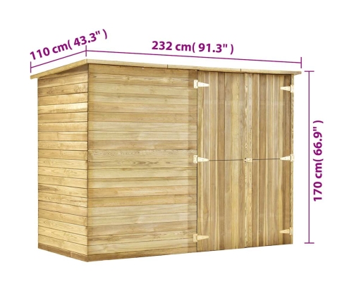 Cobertizo para jardín de madera pino impregnada 232x110x170 cm