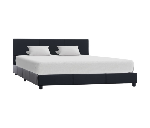 Estructura de cama sin colchón cuero sintético negro 120x200 cm