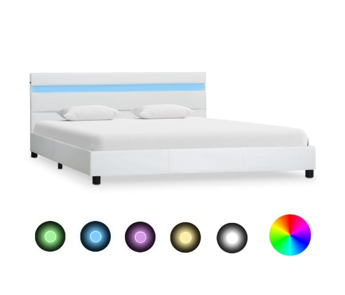 vidaXL Estructura de cama con LED cuero sintético blanco 120x200 cm