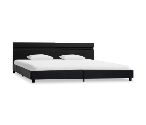 Estructura de cama LED cabecero cuero sintético negro 180x200cm