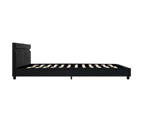 Estructura de cama LED cabecero cuero sintético negro 180x200cm