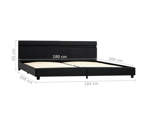 Estructura de cama LED cabecero cuero sintético negro 180x200cm