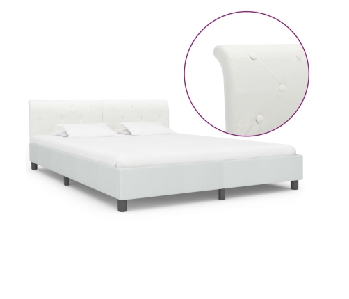 Estructura de cama de cuero sintético blanco 160x200 cm