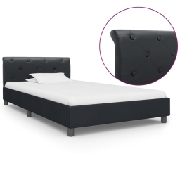 Estructura de cama sin colchón cuero sintético negro 90x200 cm