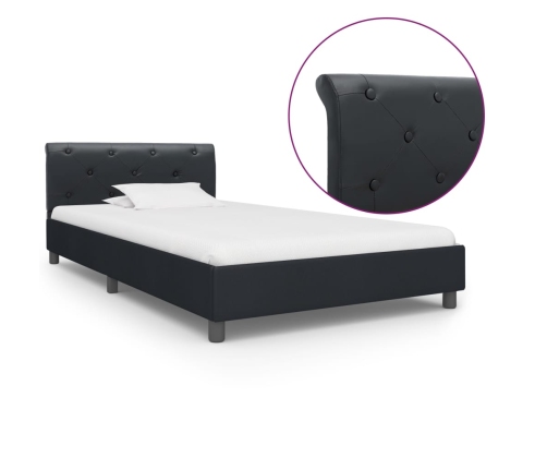 Estructura de cama sin colchón cuero sintético negro 90x200 cm
