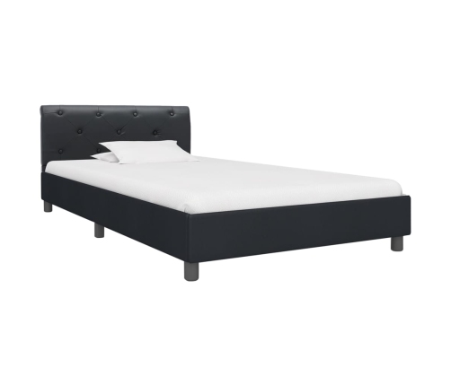Estructura de cama sin colchón cuero sintético negro 90x200 cm