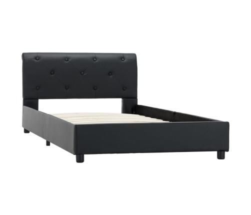 Estructura de cama sin colchón cuero sintético negro 90x200 cm