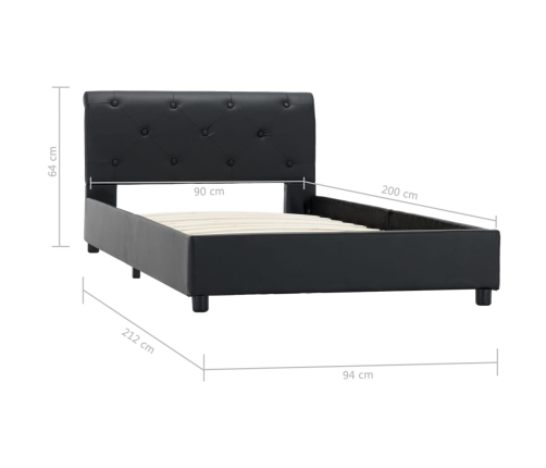Estructura de cama sin colchón cuero sintético negro 90x200 cm