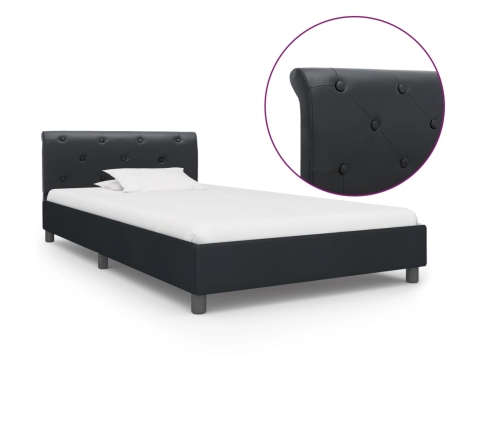 Estructura de cama de cuero sintético negro 100x200 cm