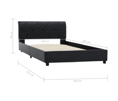 Estructura de cama de cuero sintético negro 100x200 cm