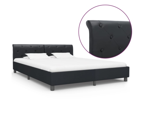 Estructura de cama de cuero sintético negro 160x200 cm