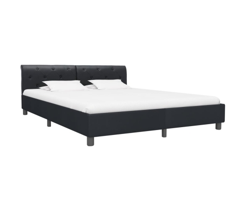 Estructura de cama de cuero sintético negro 160x200 cm