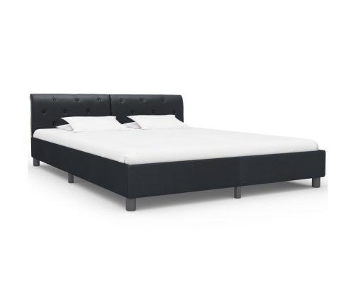 Estructura de cama de cuero sintético negro 160x200 cm