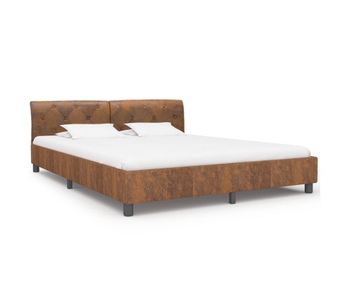 vidaXL Estructura de cama cuero sintético de ante marrón 160x200 cm