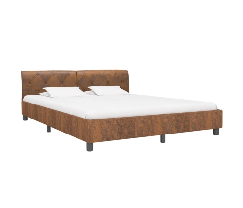 vidaXL Estructura de cama cuero sintético de ante marrón 160x200 cm