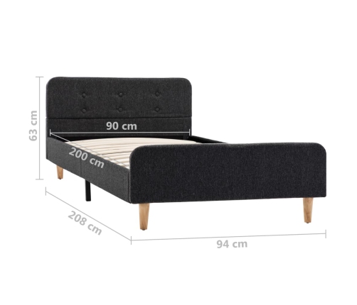 Estructura de cama de arpillera gris oscuro 90x200 cm