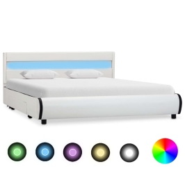 Estructura de cama con LED cuero sintético blanco 140x200 cm