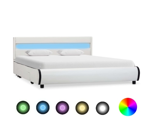 Estructura de cama con LED cuero sintético blanco 140x200 cm