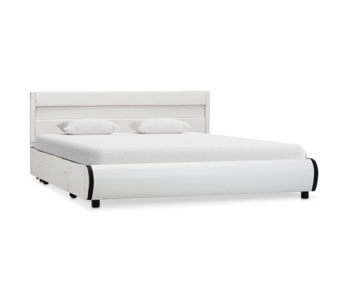 Estructura de cama con LED cuero sintético blanco 140x200 cm