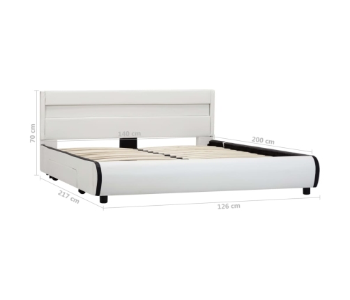 Estructura de cama con LED cuero sintético blanco 140x200 cm