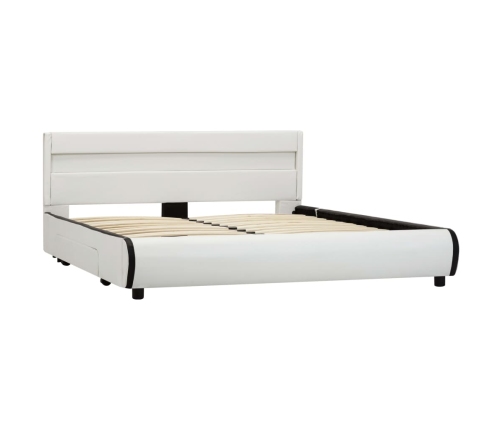 Estructura de cama con LED cuero sintético blanco 140x200 cm